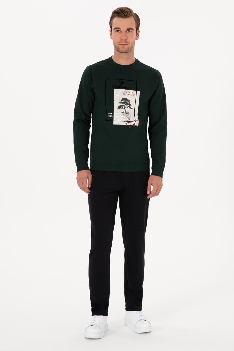 Koyu Yeşil Regular Fit Baskılı Bisiklet Yaka Sweatshirt - 50311402050