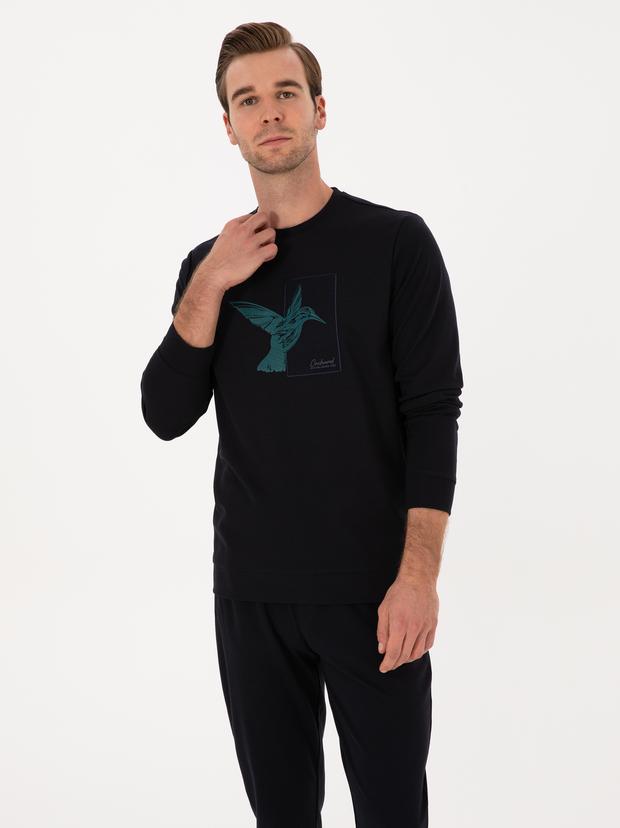 Lacivert Regular Fit Bisiklet Yaka Sweatshirt