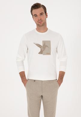 Ekru Regular Fit Baskılı Bisiklet Yaka Sweatshirt