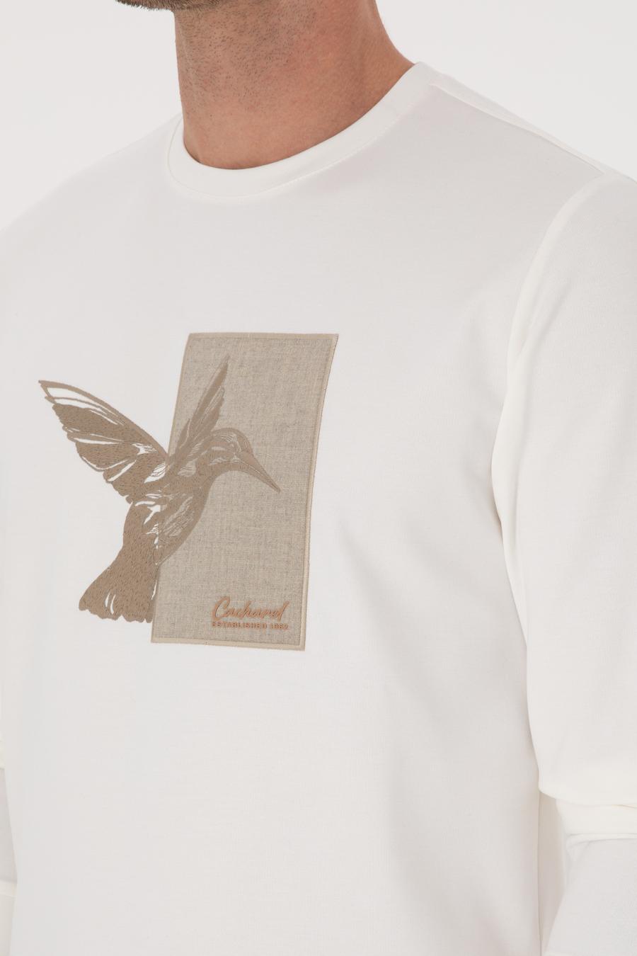 Ekru Regular Fit Baskılı Bisiklet Yaka Sweatshirt - 50311401071