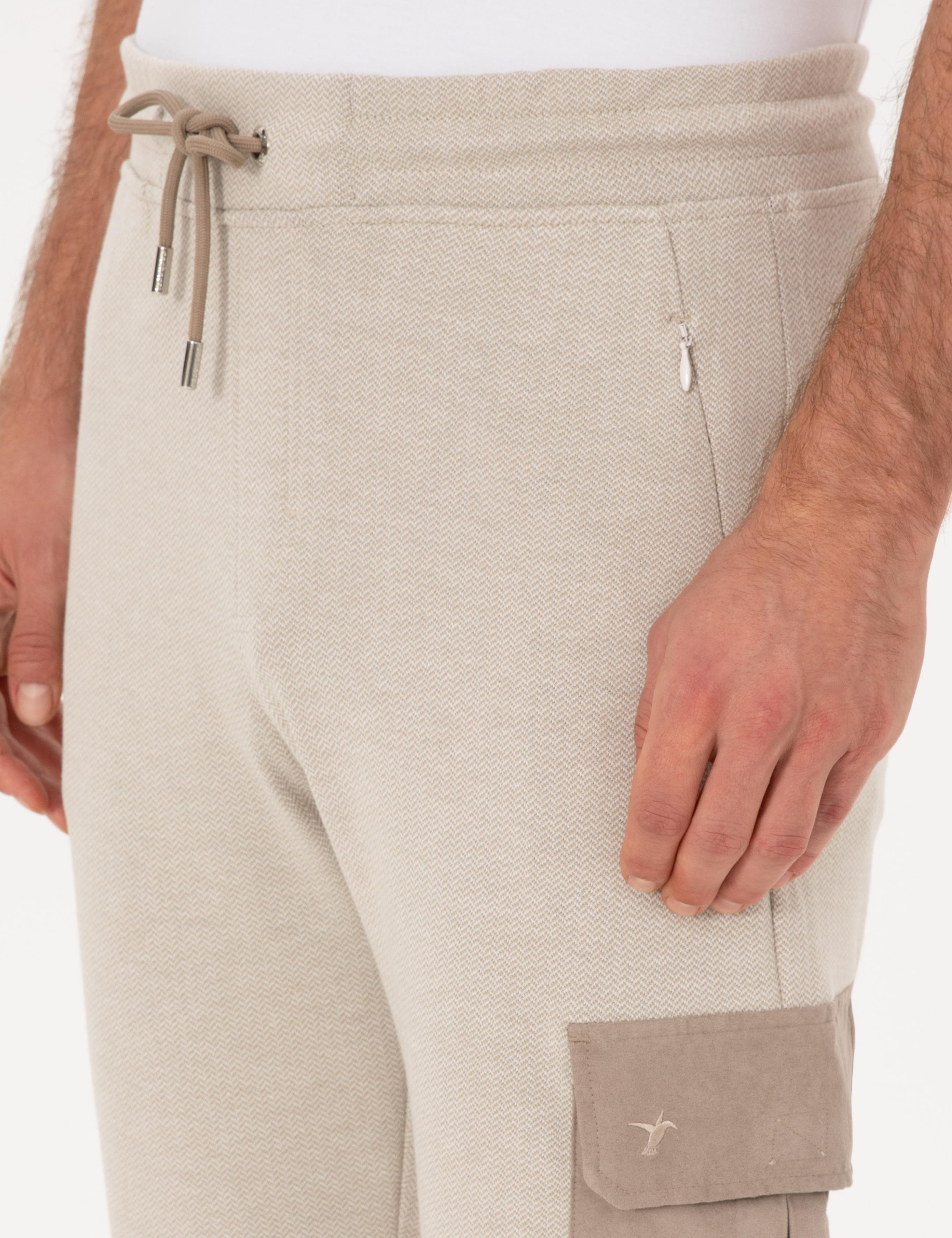 Bej Slim Fit Kargo Cepli Paçası Düz Eşofman Altı - 50309820035