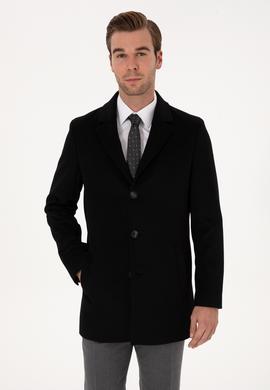 Siyah Ex Slim Fit Yün Karışımlı Palto