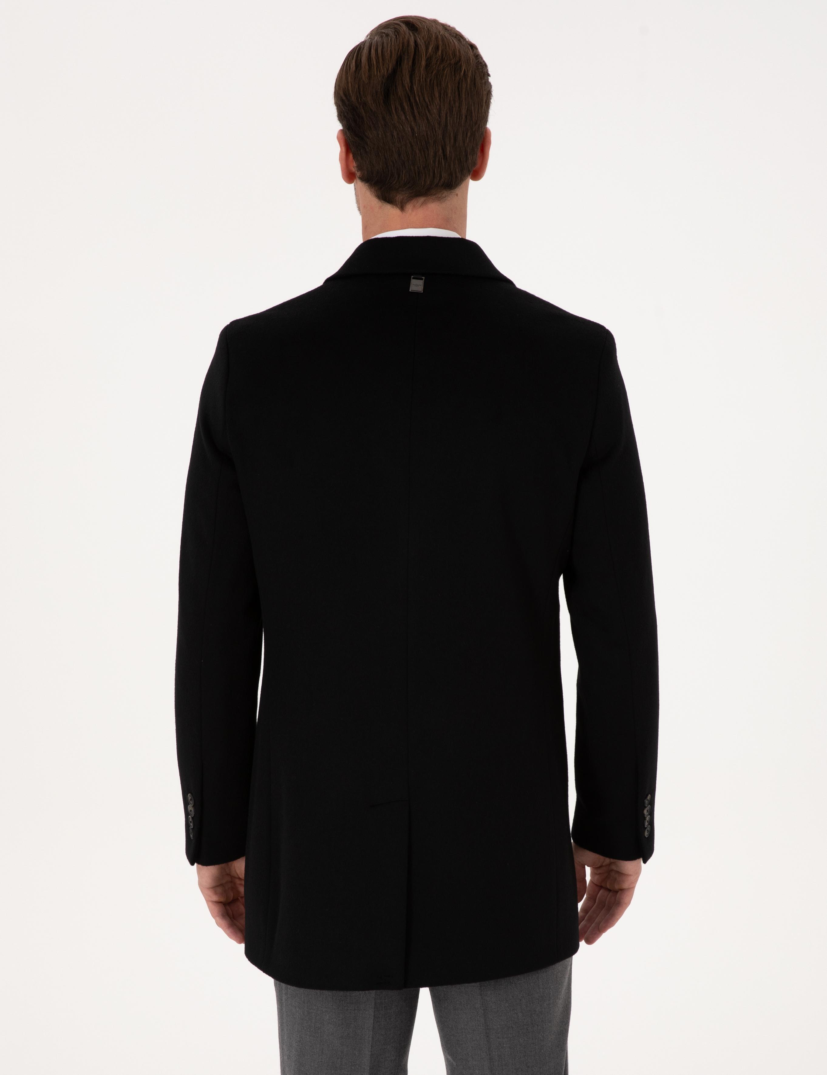 Siyah Ex Slim Fit Yün Karışımlı Palto - 50314593003