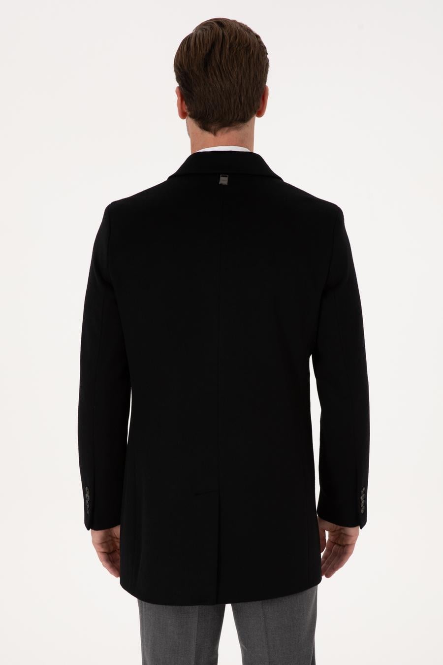 Siyah Ex Slim Fit Yün Karışımlı Palto - 50314593003