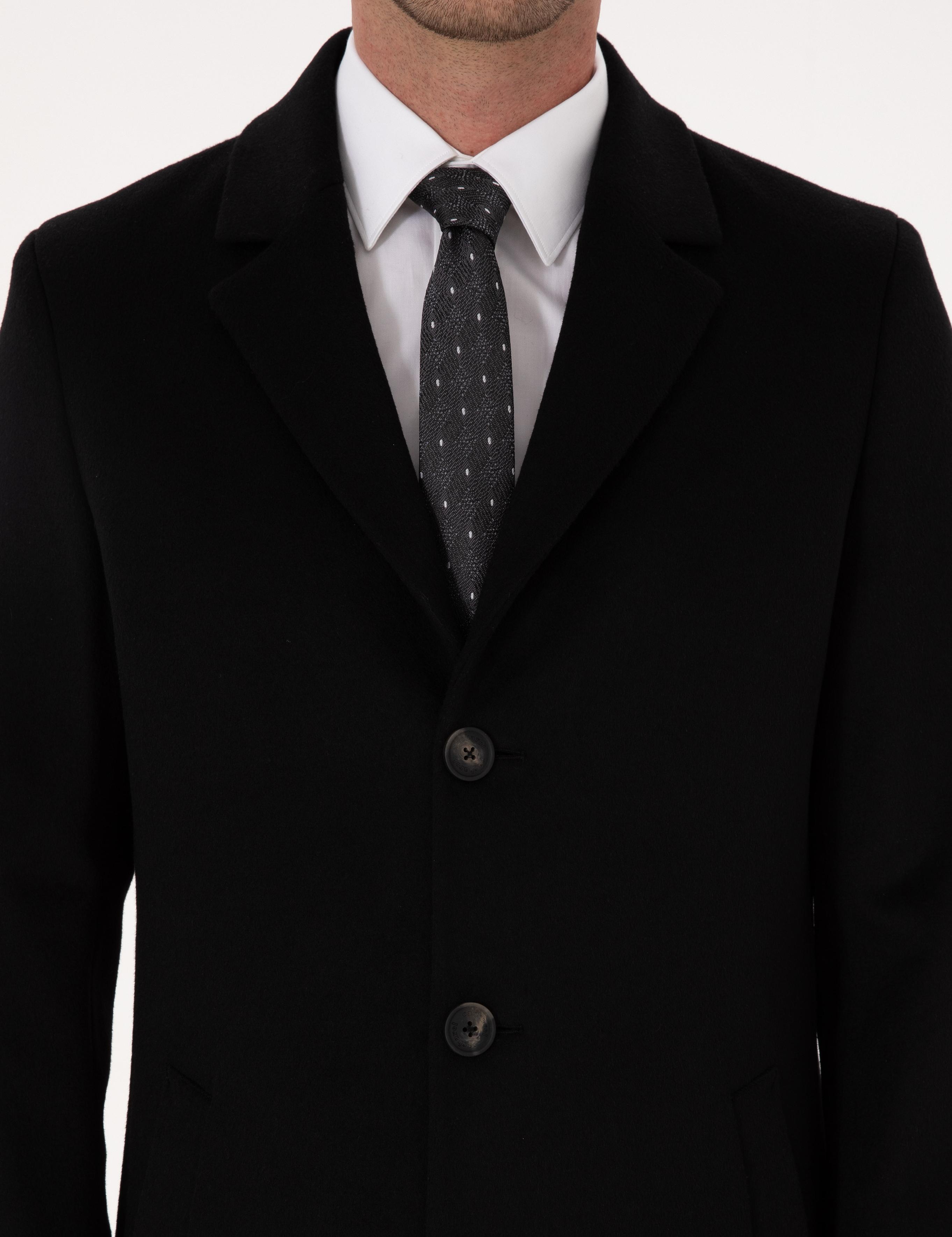 Siyah Ex Slim Fit Yün Karışımlı Palto - 50314593003