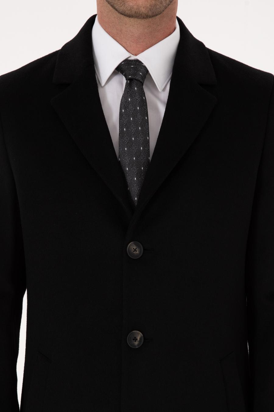 Siyah Ex Slim Fit Yün Karışımlı Palto - 50314593003