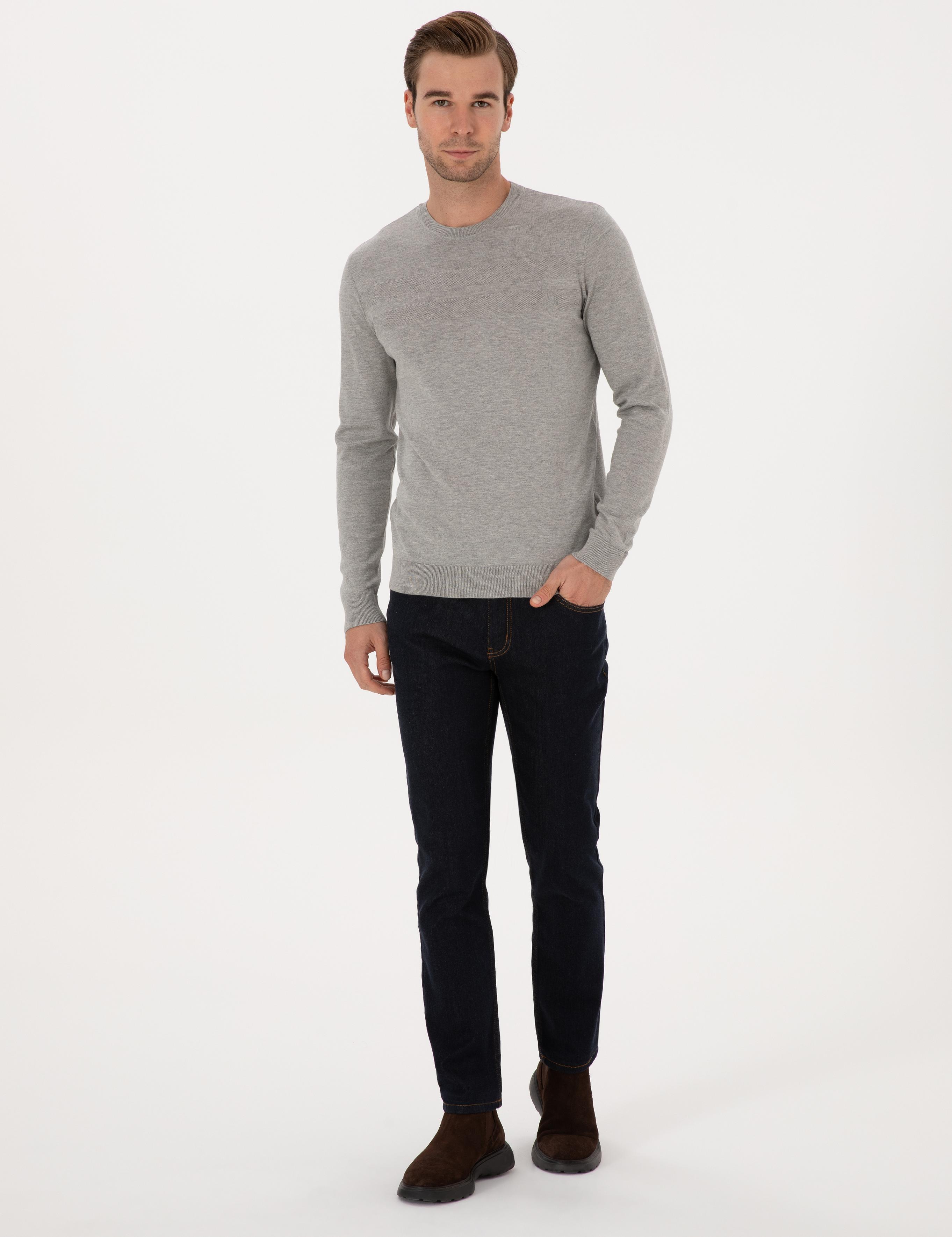 Füme Slim Fit Pamuk Karışımlı Bisiklet Yaka Triko Kazak - 50318982027