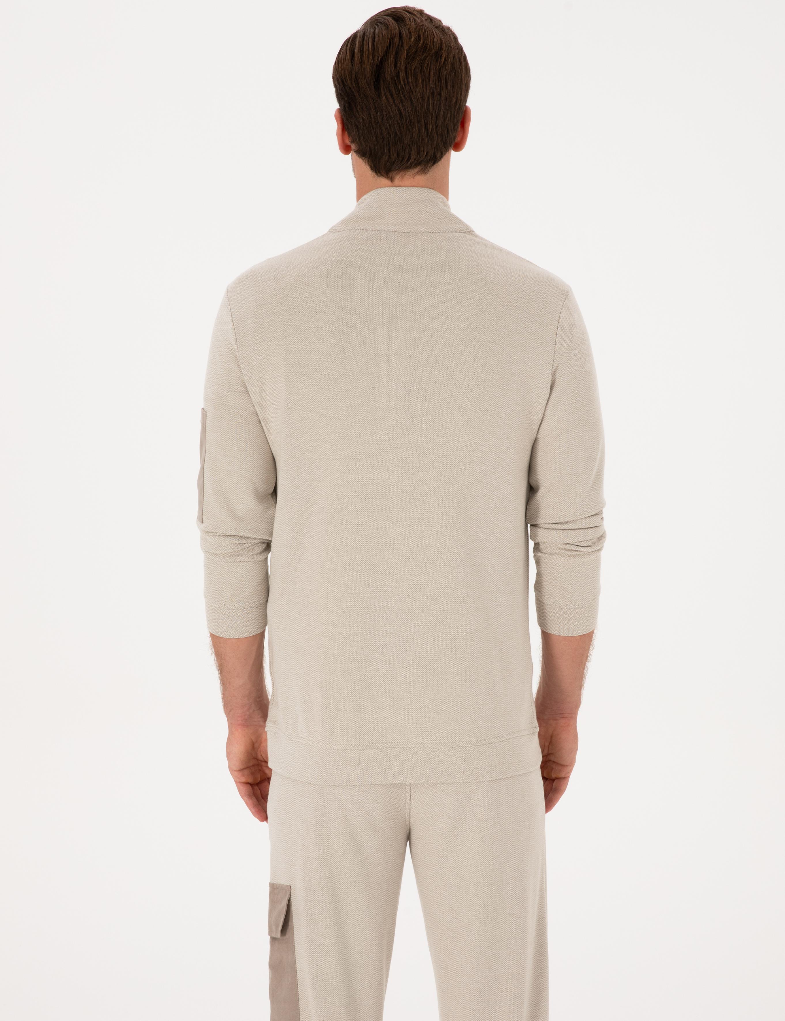 Bej Regular Fit Yarım Fermuarlı Sweatshirt - 50309768036
