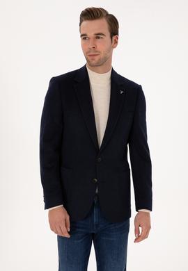 Lacivert Slim Fit %100 Kaşmir Flanel Ceket