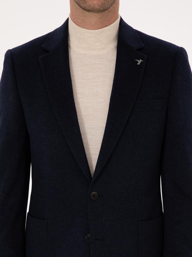 Lacivert Slim Fit %100 Kaşmir Flanel Ceket