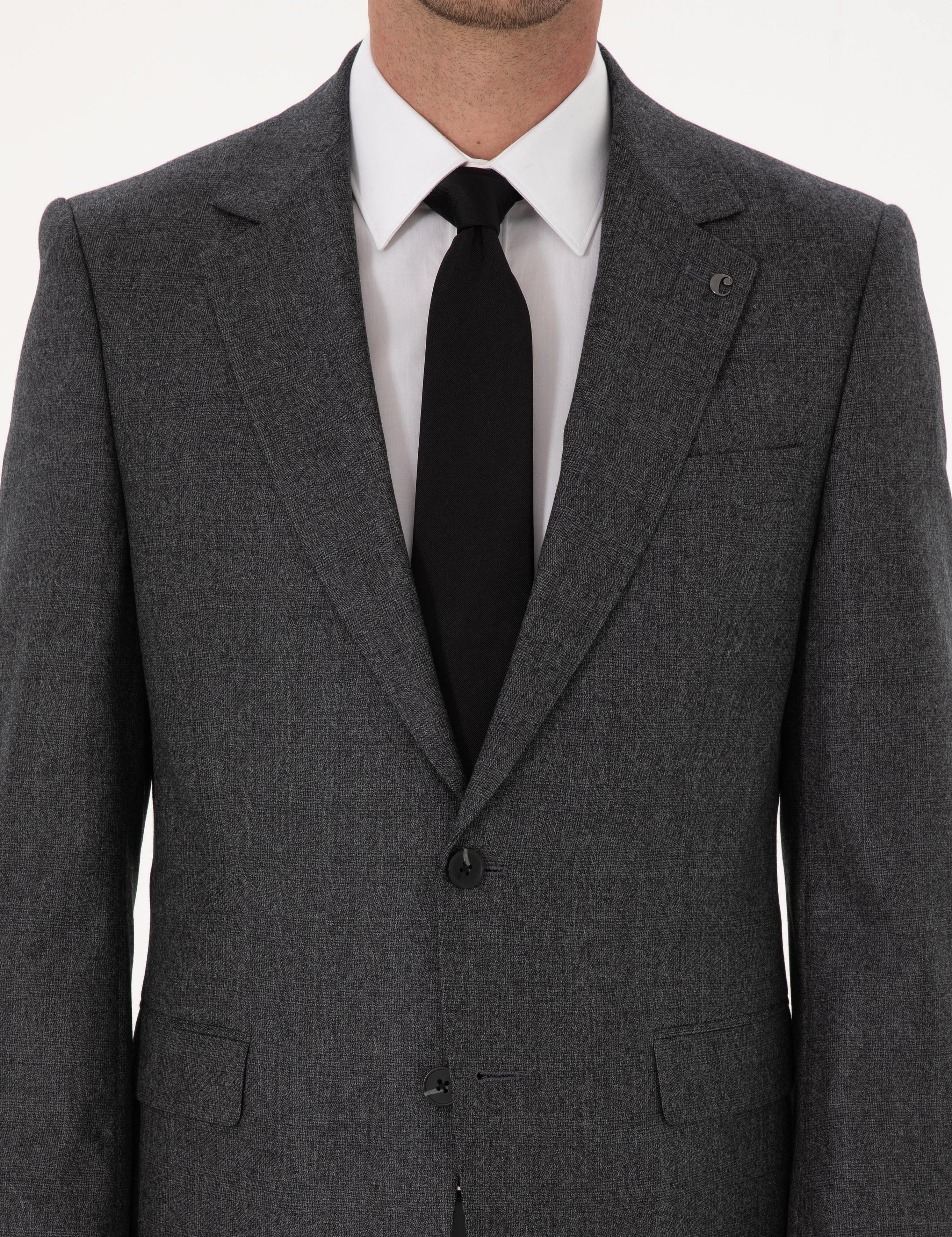 Antrasit Slim Fit %100 Yün Ekose Takım Elbise - 50315670023
