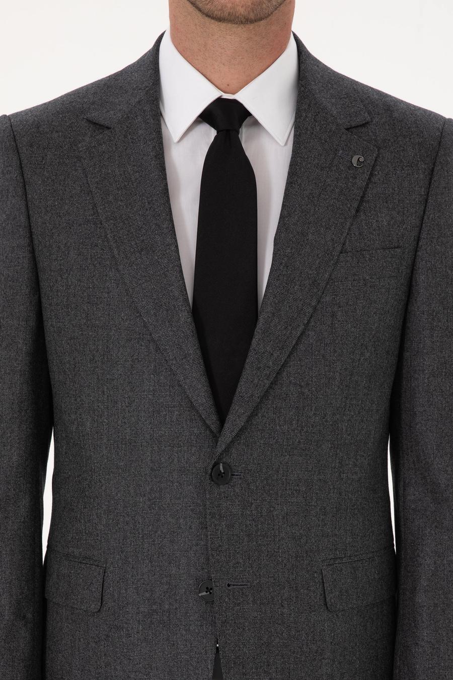 Antrasit Slim Fit %100 Yün Ekose Takım Elbise - 50315670023