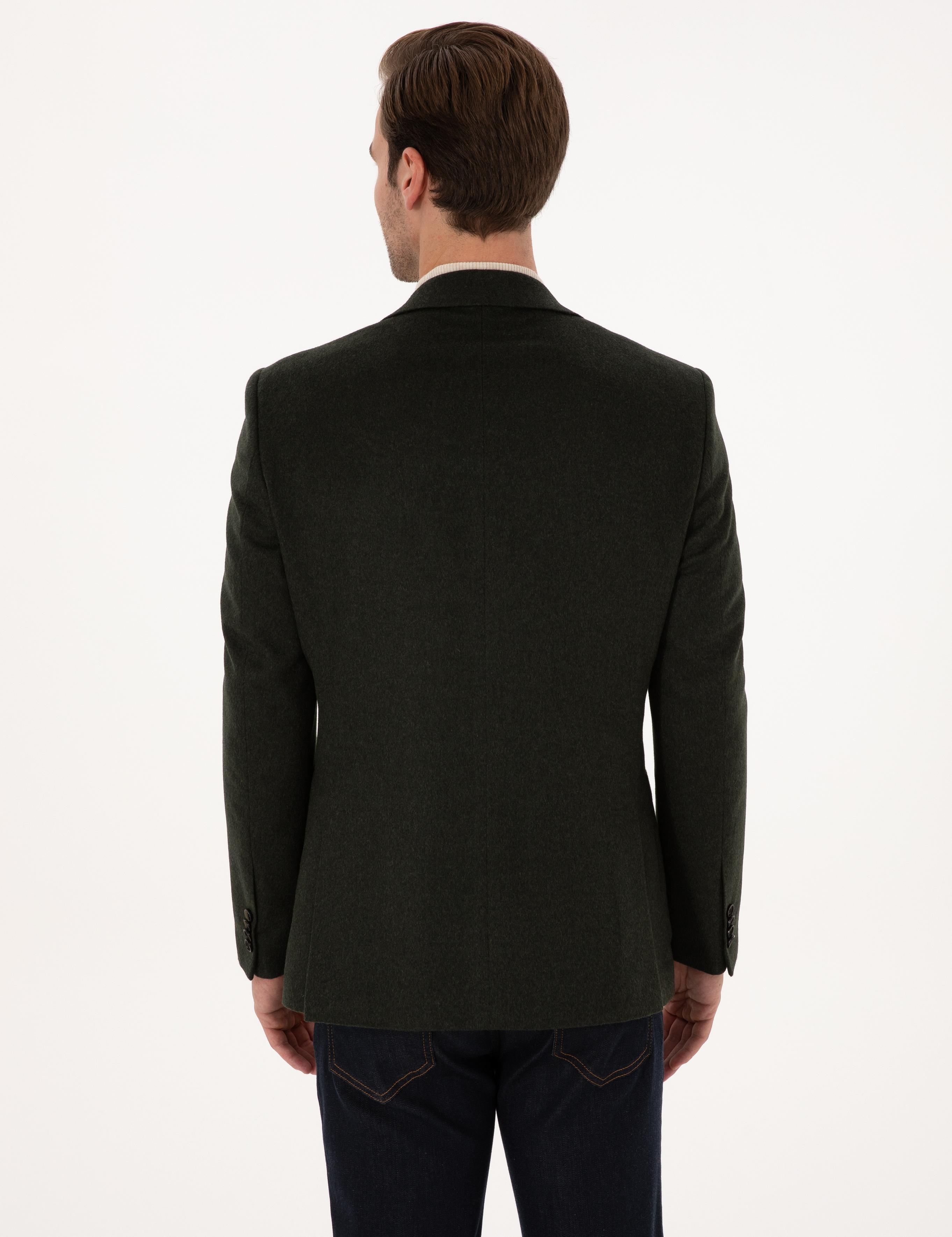Koyu Haki Slim Fit %100 Kaşmir Flanel Ceket - 50314254242
