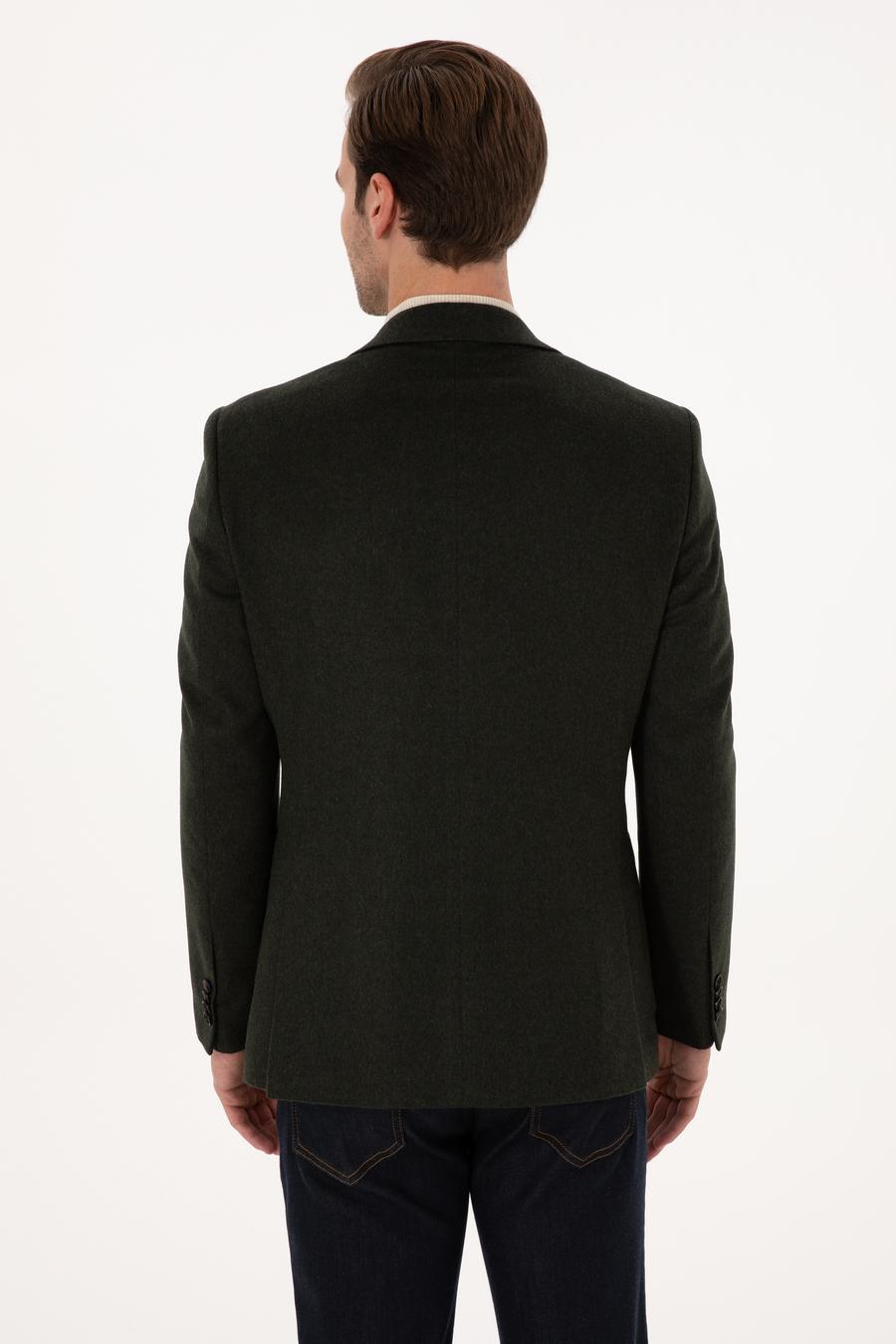 Koyu Haki Slim Fit %100 Kaşmir Flanel Ceket - 50314254242