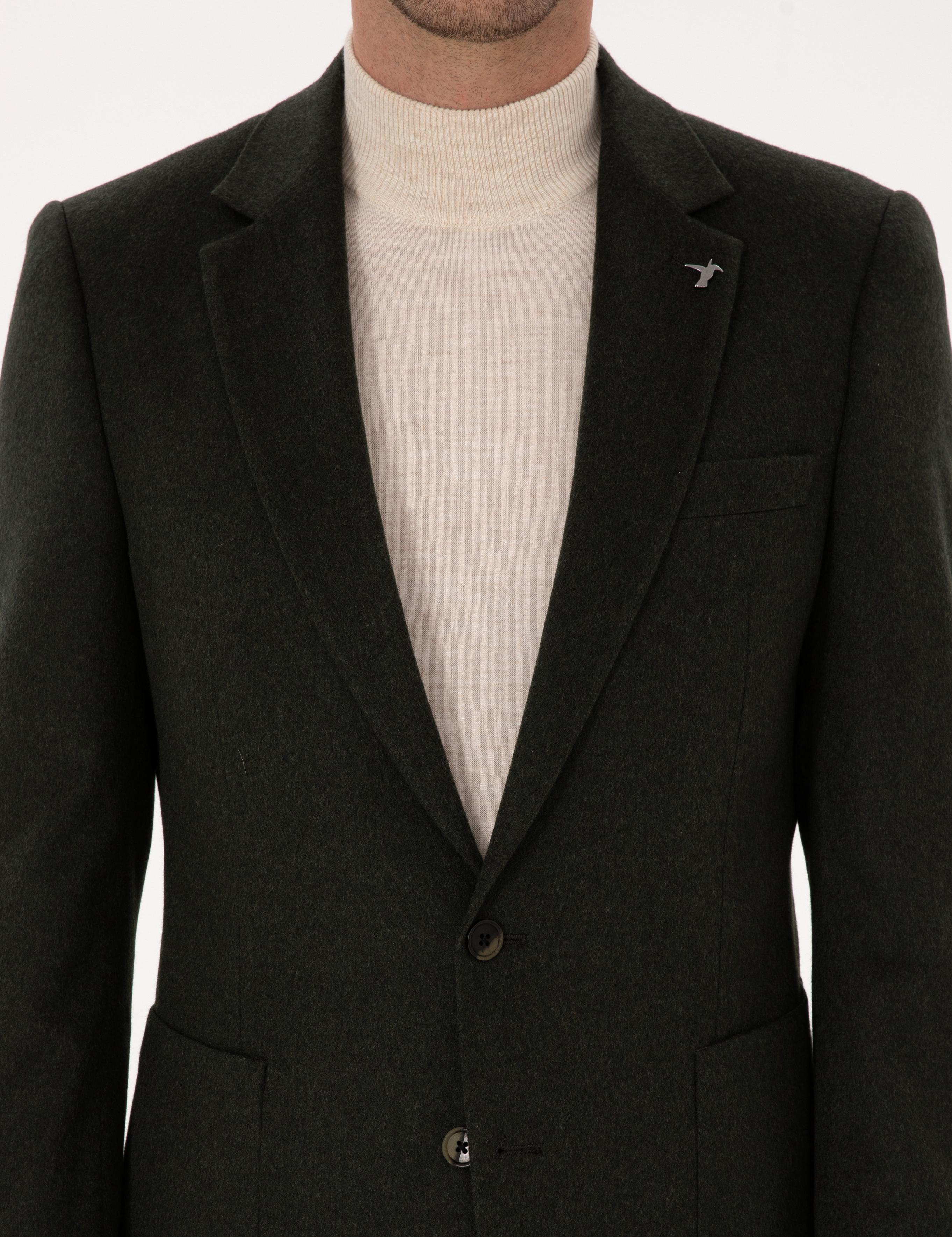Koyu Haki Slim Fit %100 Kaşmir Flanel Ceket - 50314254242