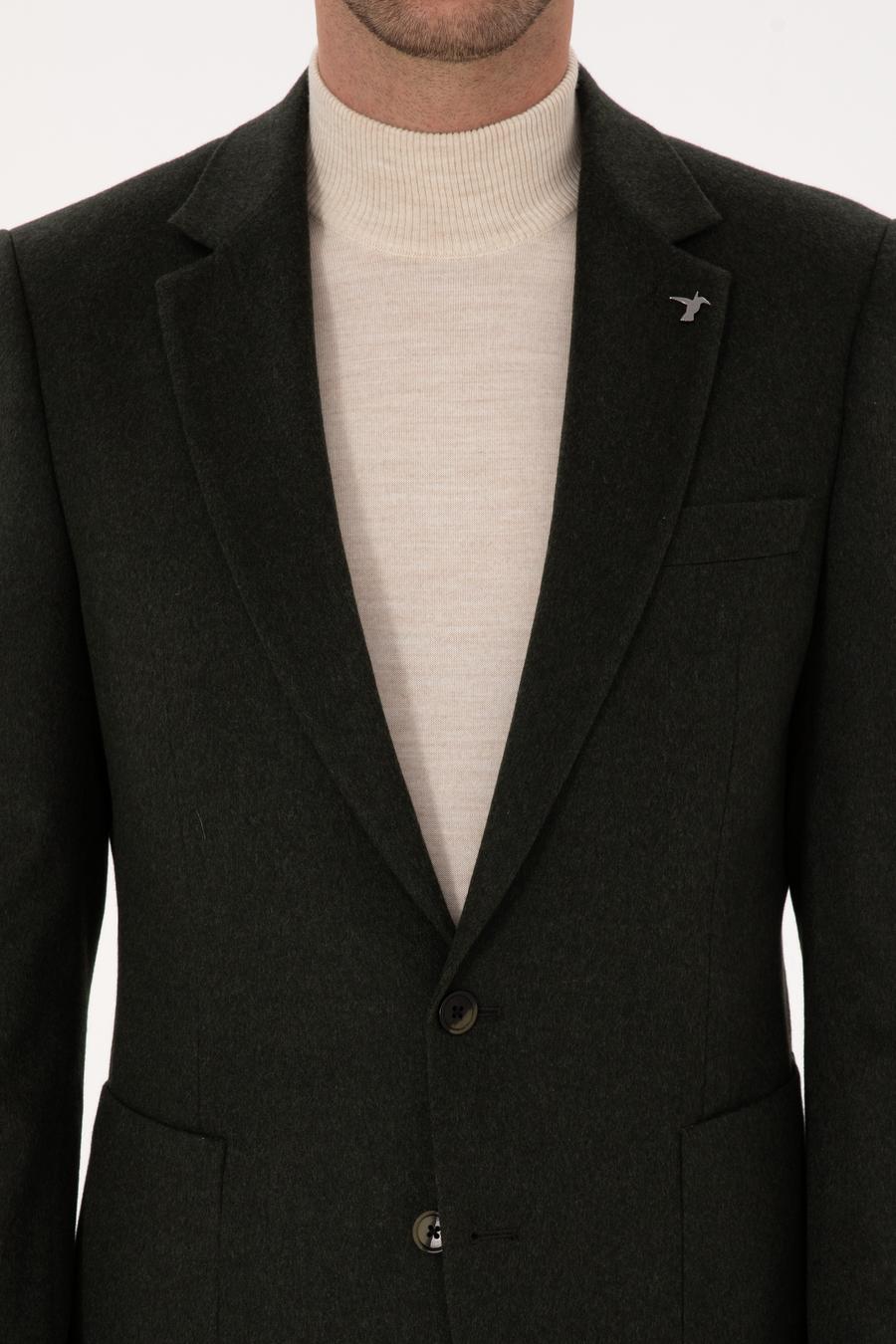 Koyu Haki Slim Fit %100 Kaşmir Flanel Ceket - 50314254242