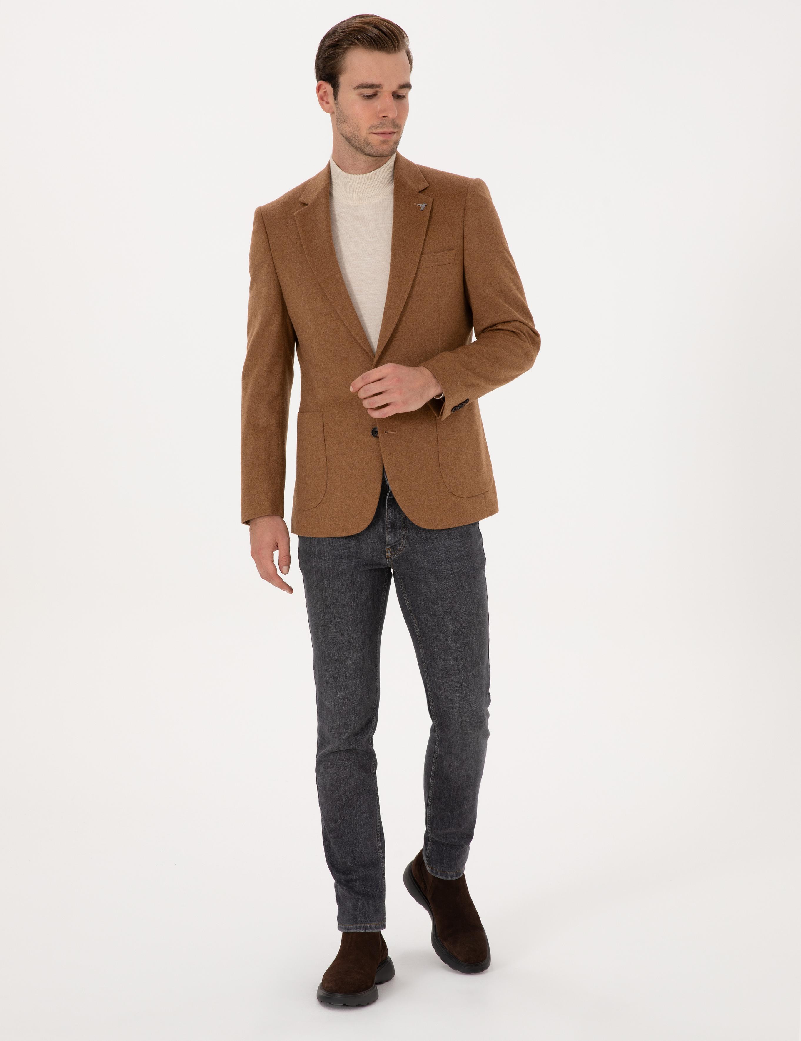 Camel Slim Fit %100 Kaşmir Flanel Ceket - 50314254008