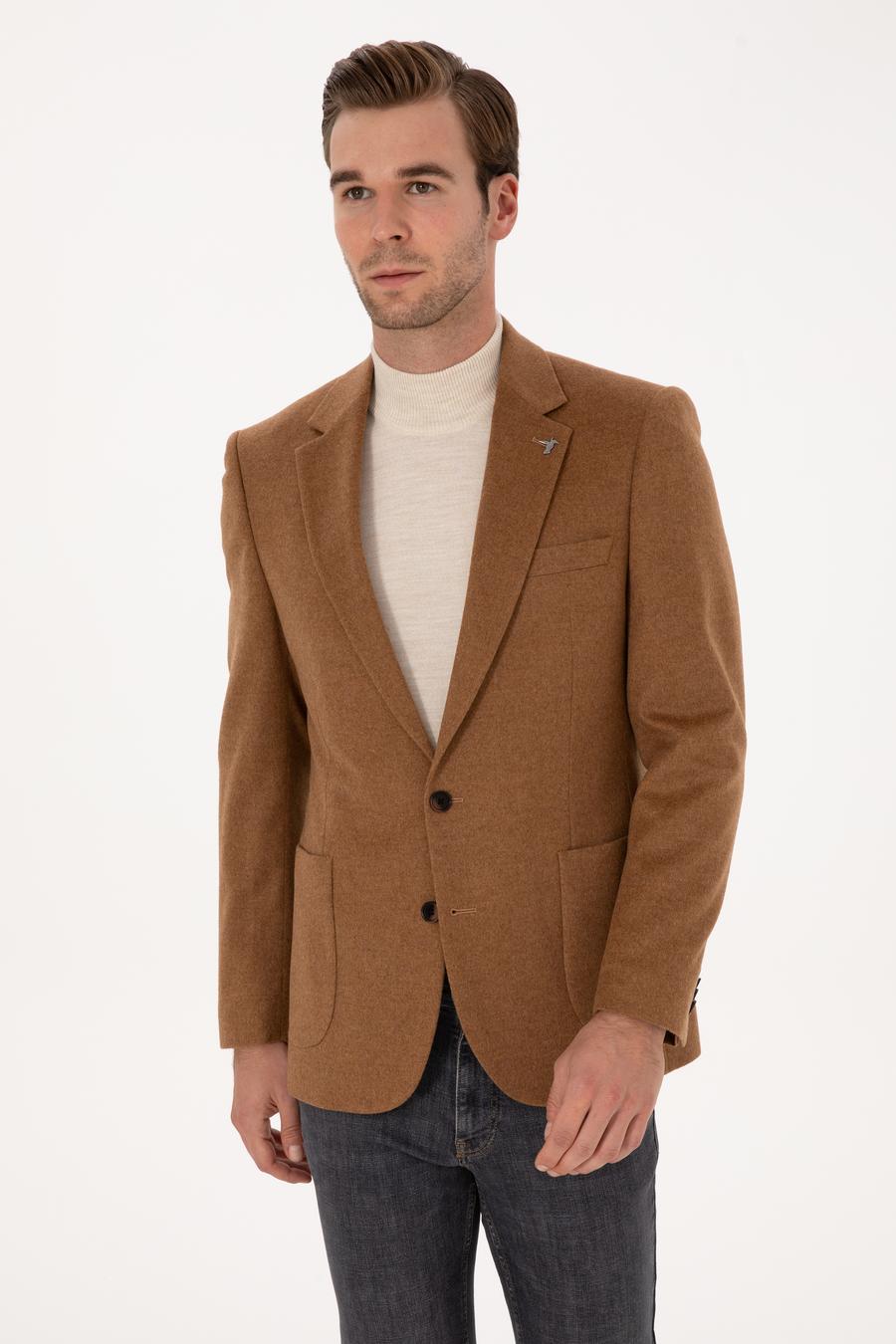 Camel Slim Fit %100 Kaşmir Flanel Ceket - 50314254008