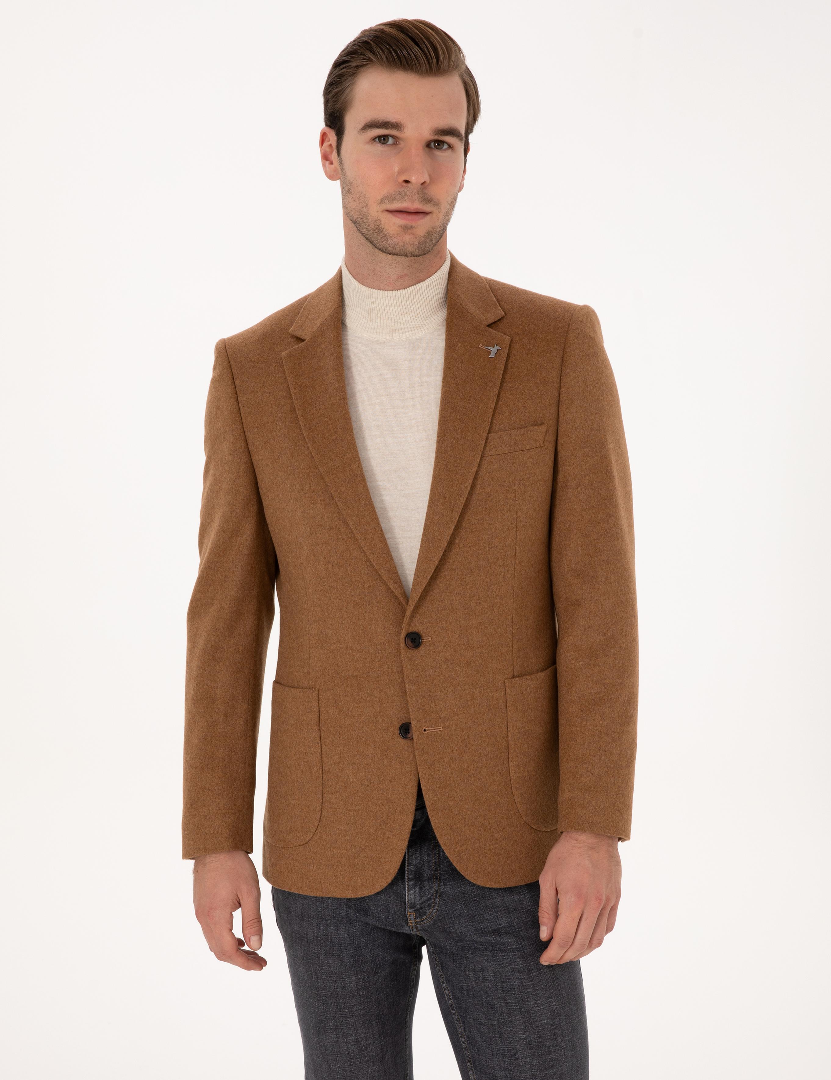 Camel Slim Fit %100 Kaşmir Flanel Ceket - 50314254008