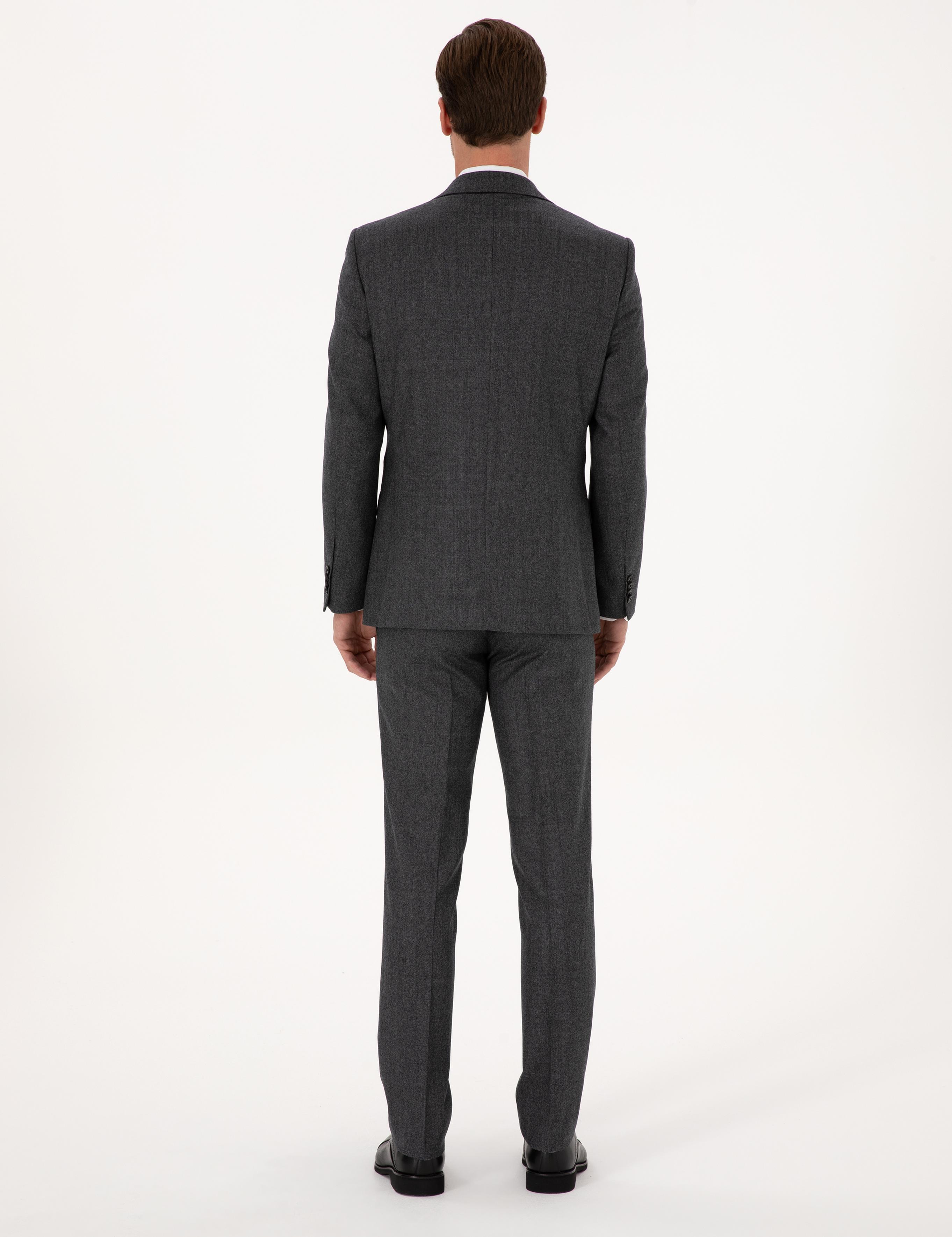 Antrasit Slim Fit %100 Yün Ekose Takım Elbise - 50315670023