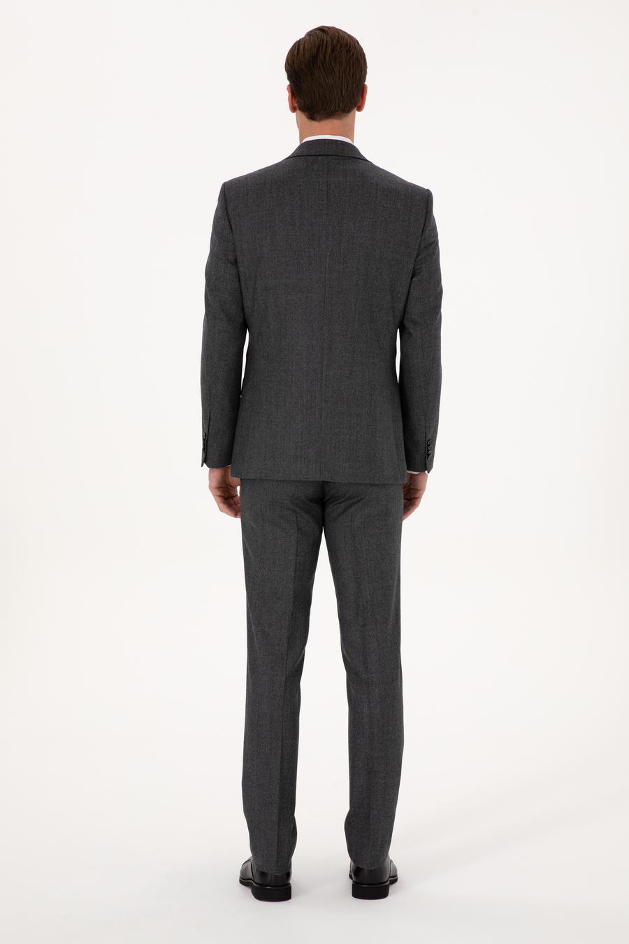 Antrasit Slim Fit %100 Yün Ekose Takım Elbise - 50315670023