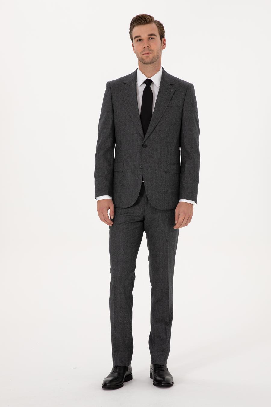 Antrasit Slim Fit %100 Yün Ekose Takım Elbise - 50315670023
