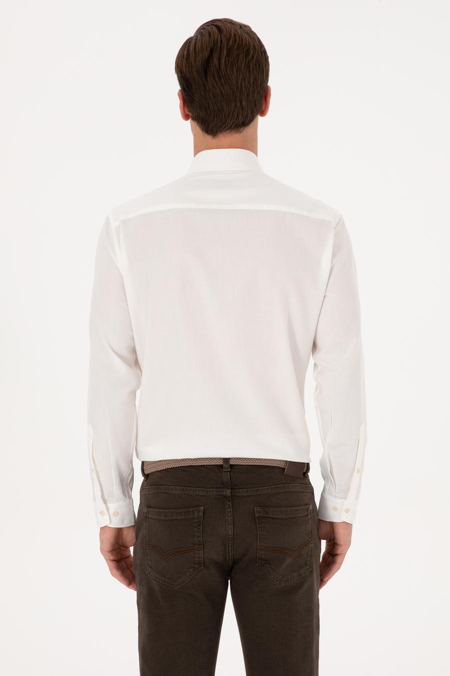 Beyaz Slim Fit %100 Pamuk Yakası Düğmeli Flanel Gömlek - 50313122155