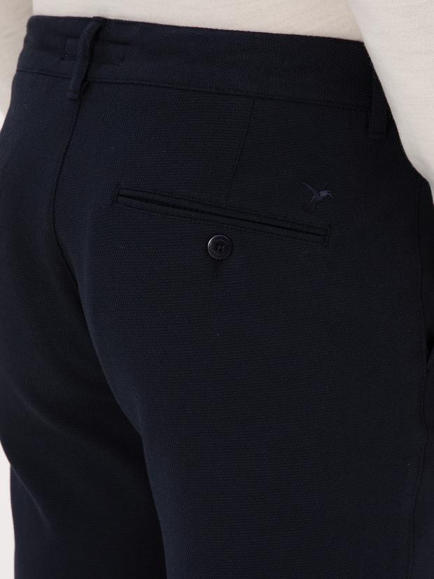 Lacivert Slim Fit Beli Bağcıklı Kanvas Pantolon