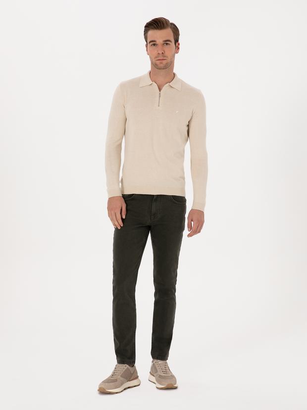 Yeşil Slim Fit Pamuk Karışımlı Jean Pantolon