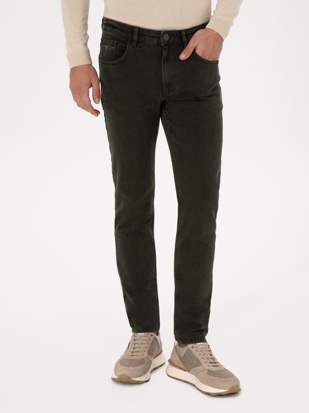 Yeşil Slim Fit Pamuk Karışımlı Jean Pantolon