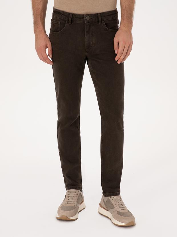 Kahverengi  Slim Fit Pamuk Karışımlı Jean Pantolon