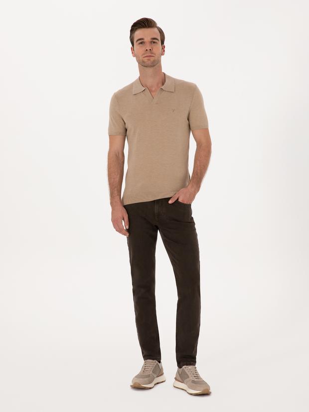 Kahverengi  Slim Fit Pamuk Karışımlı Jean Pantolon