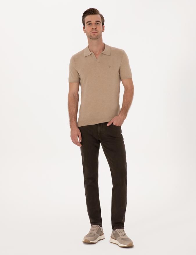 Kahverengi  Slim Fit Pamuk Karışımlı Jean Pantolon