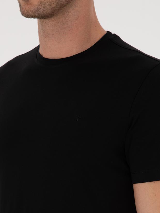 Siyah Slim Fit %100 Pamuk Bisiklet Yaka Basic T-shirt