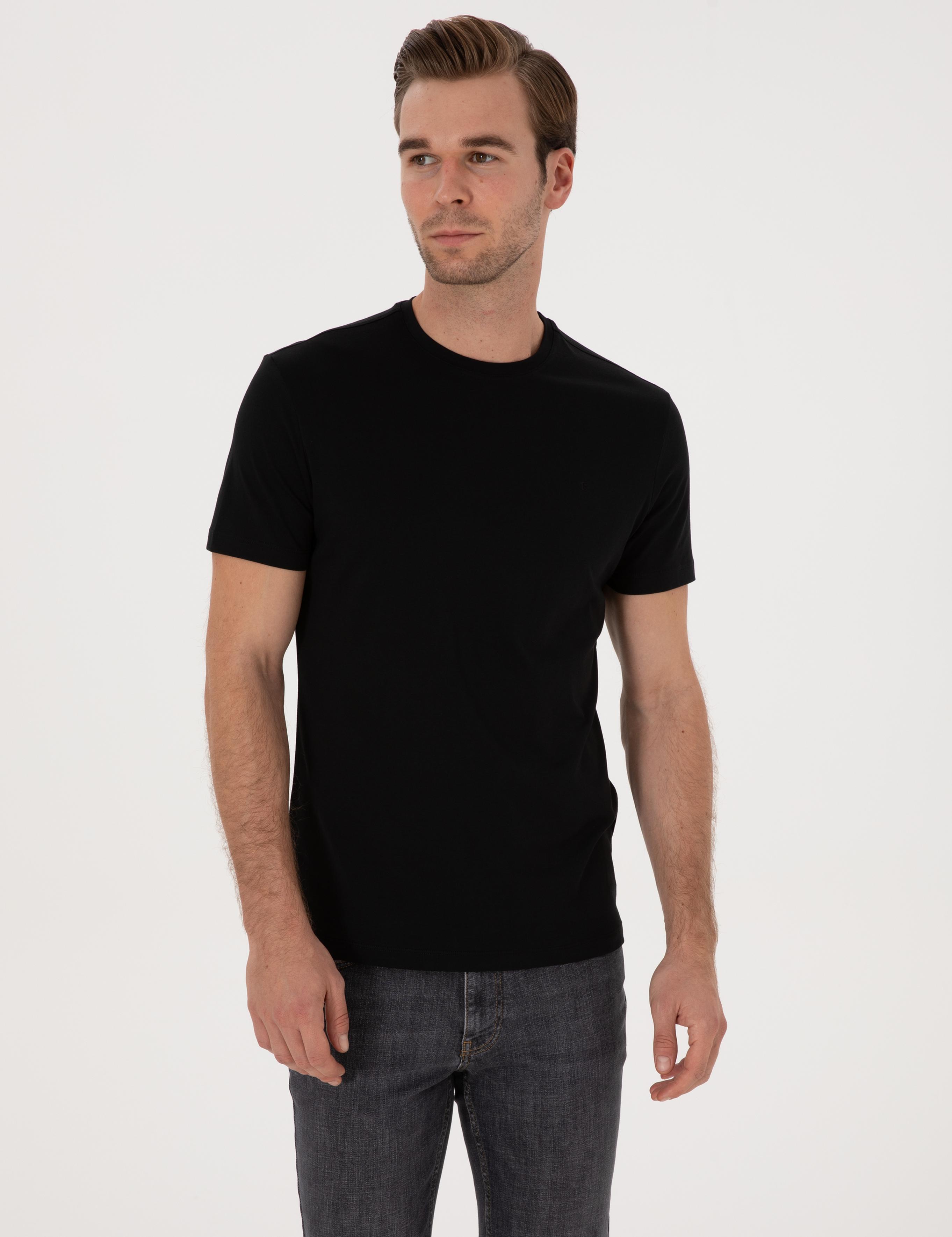 Siyah Slim Fit %100 Pamuk Bisiklet Yaka Basic T-shirt - 50324401015