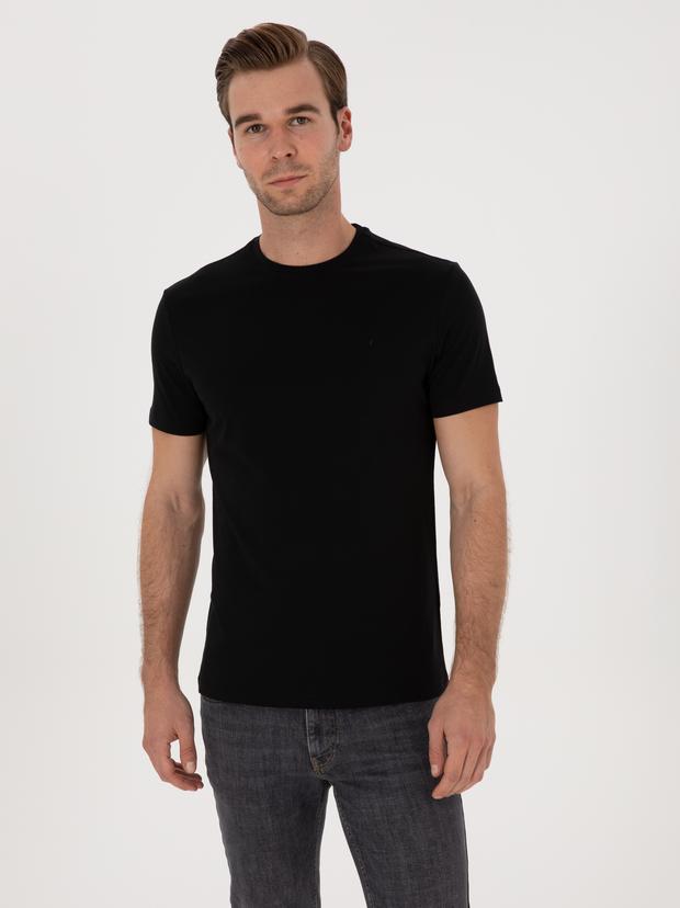 Siyah Slim Fit %100 Pamuk Bisiklet Yaka Basic T-shirt