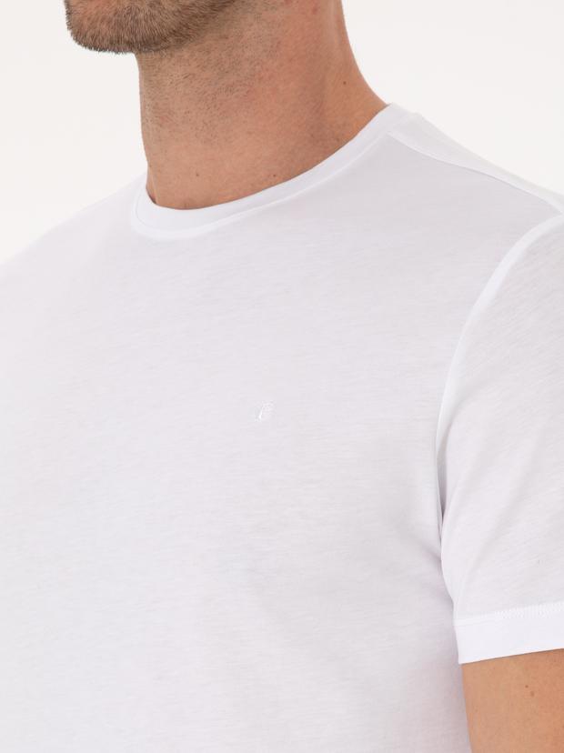 Beyaz Slim Fit %100 Pamuk Bisiklet Yaka Basic T-shirt