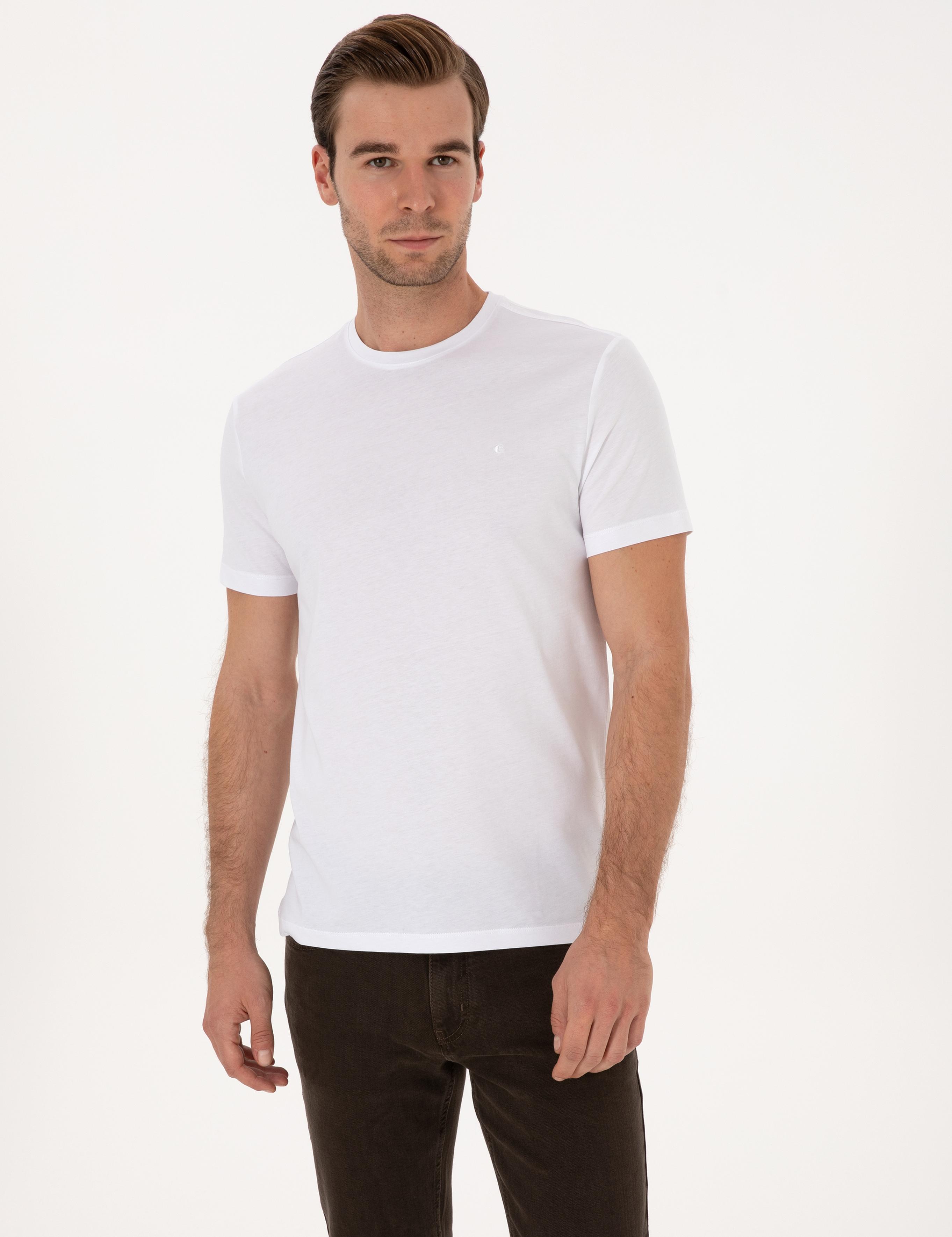 Beyaz Slim Fit %100 Pamuk Bisiklet Yaka Basic T-shirt - 50324401007