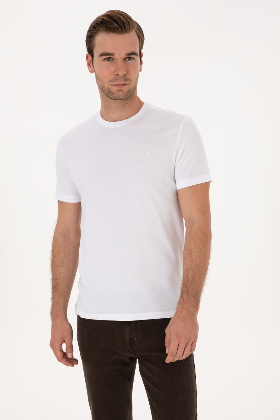 Beyaz Slim Fit %100 Pamuk Bisiklet Yaka Basic T-shirt - 50324401007