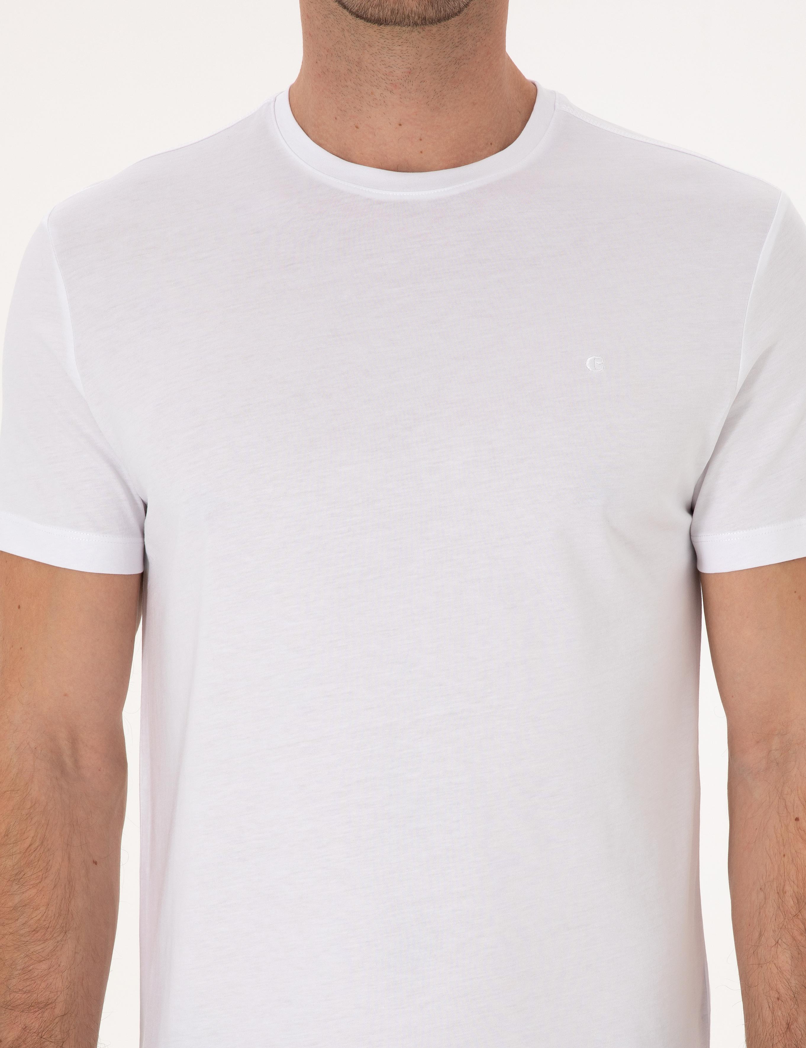 Beyaz Slim Fit %100 Pamuk Bisiklet Yaka Basic T-shirt - 50324401007