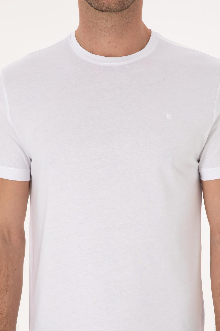 Beyaz Slim Fit %100 Pamuk Bisiklet Yaka Basic T-shirt - 50324401007