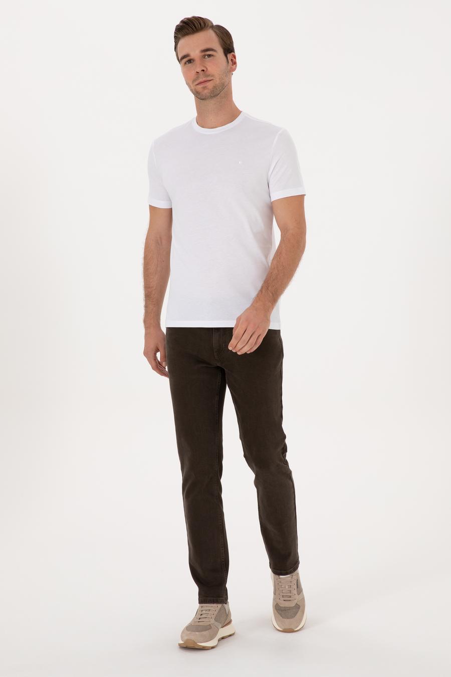 Beyaz Slim Fit %100 Pamuk Bisiklet Yaka Basic T-shirt - 50324401007