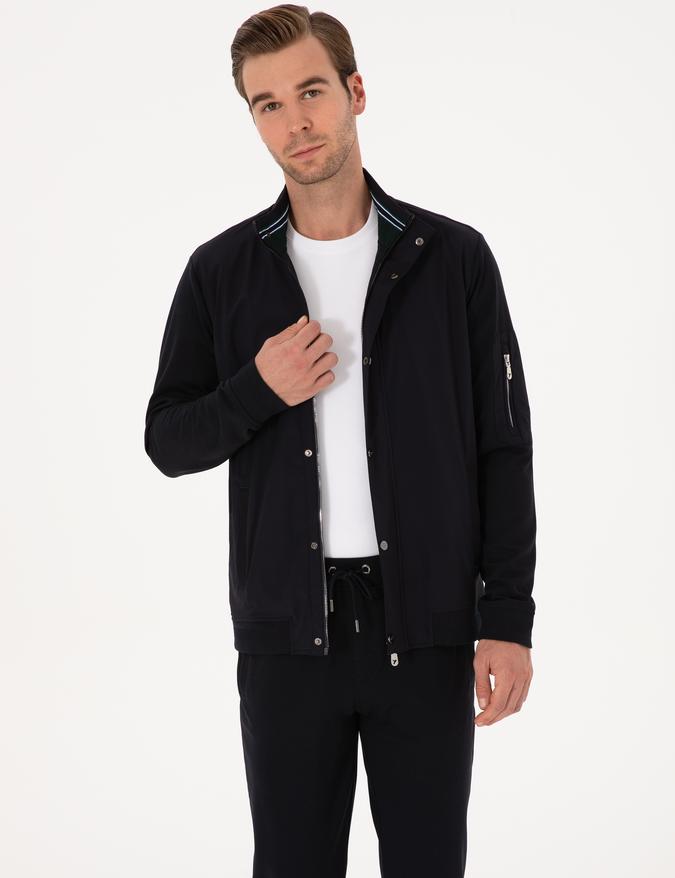 Lacivert Regular Fit Tam Fermuarlı Sweatshirt