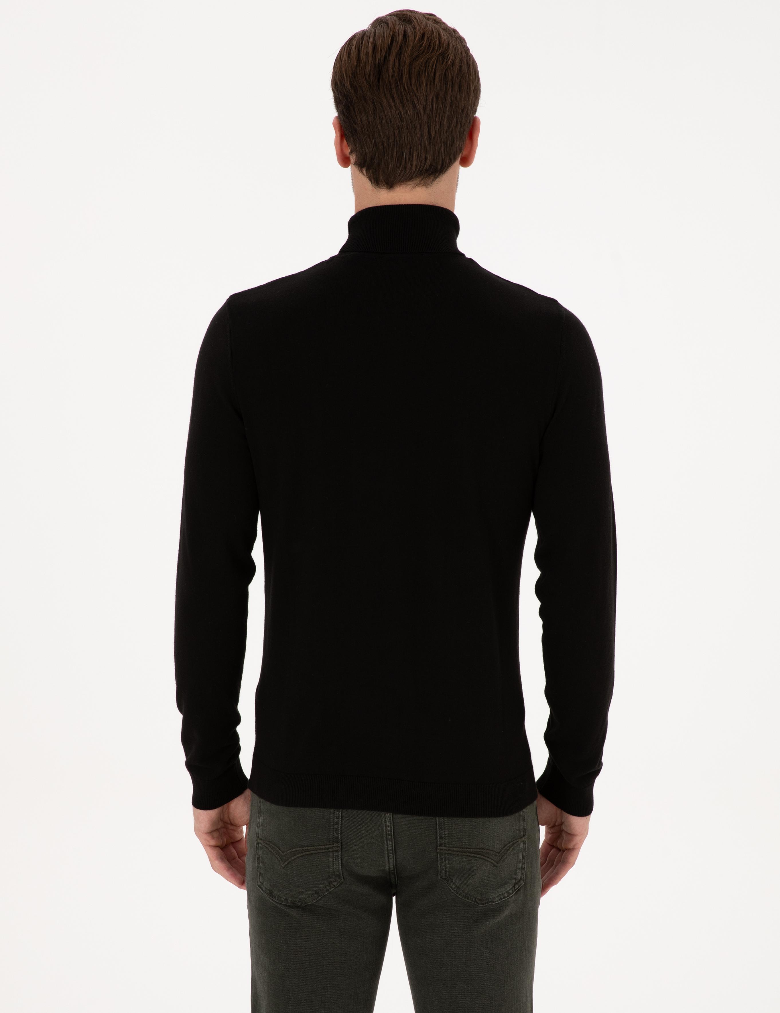 Siyah Slim Fit Balıkçı Yaka Pamuk Karışımlı Basic Triko Kazak - 50318678005