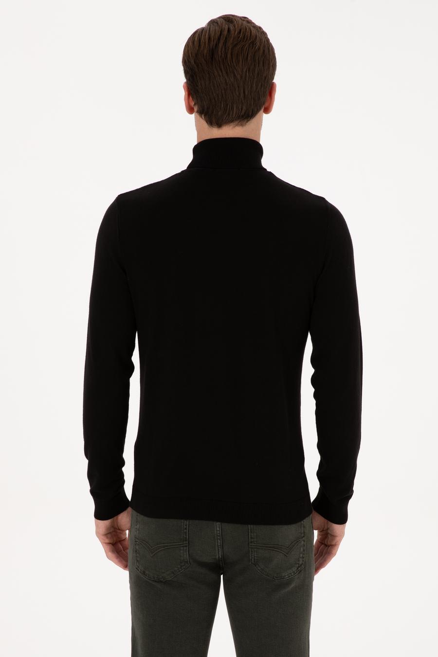 Siyah Slim Fit Balıkçı Yaka Pamuk Karışımlı Basic Triko Kazak - 50318678005