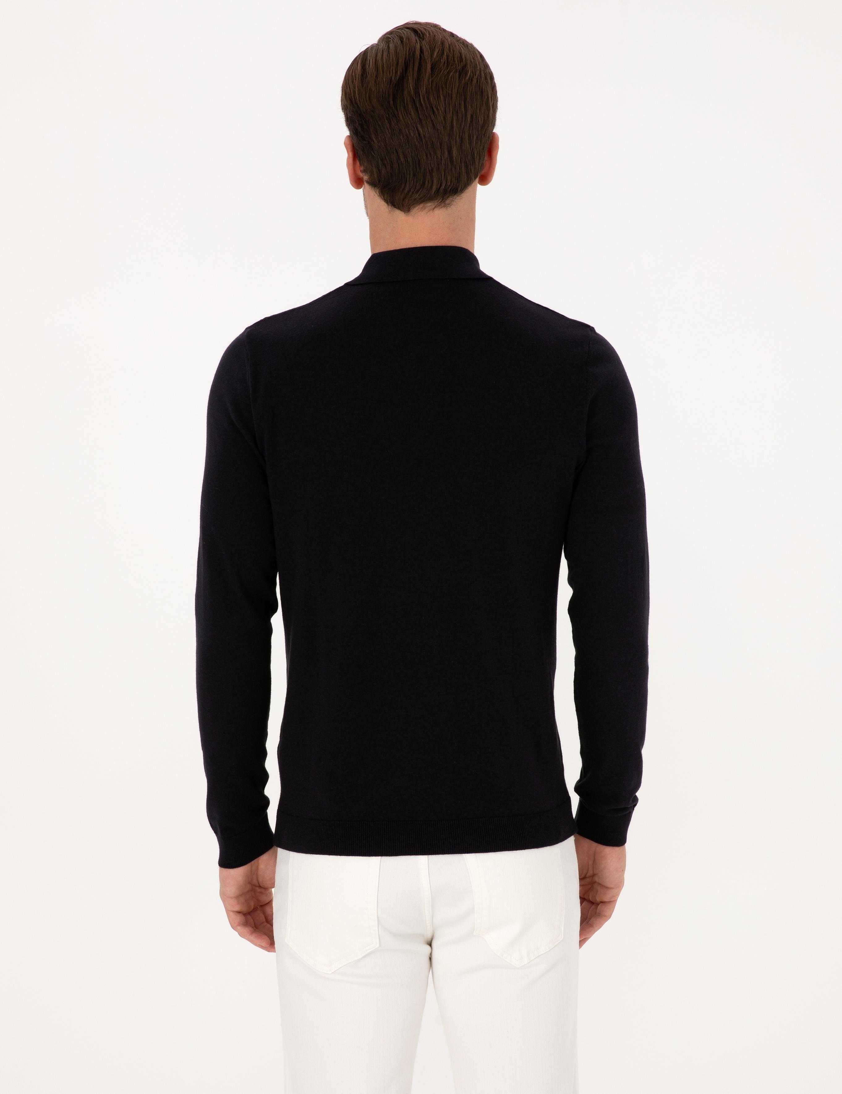 Lacivert Regular Fit Pamuk Karışımlı Fermuarlı Polo Yaka Basic Triko Kazak - 50318721006