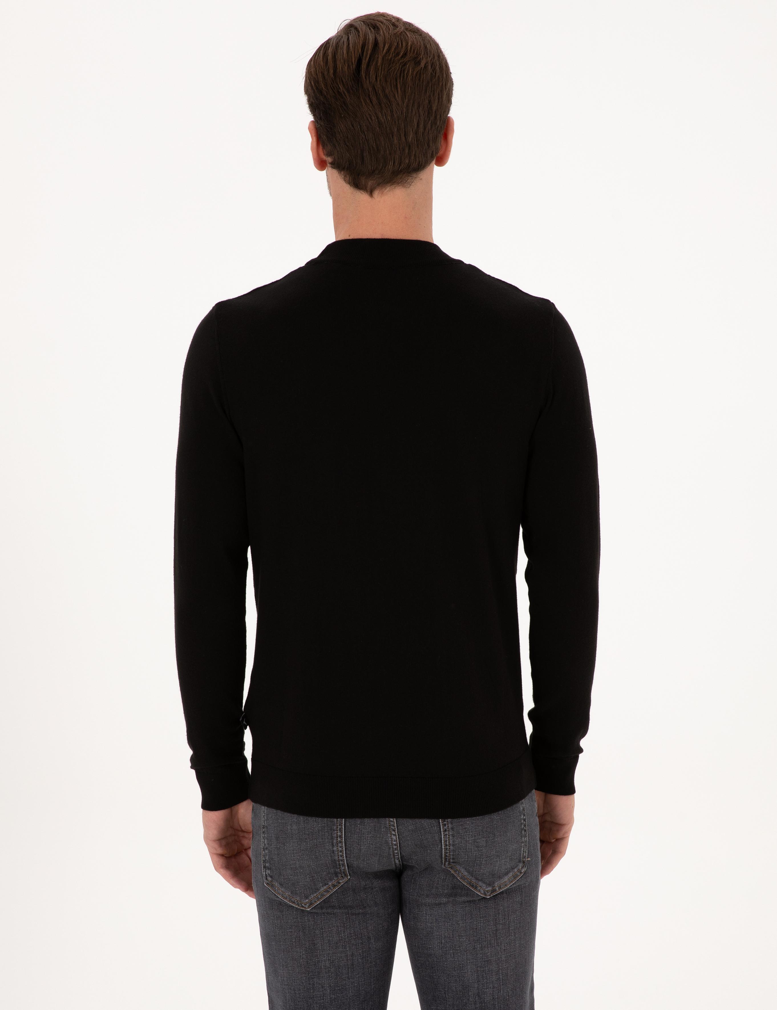 Siyah Slim Fit %100 Pamuk Çeyrek Balıkçı Yaka Triko Kazak - 50318950021