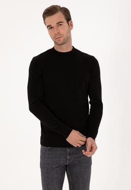 Siyah Slim Fit %100 Pamuk Çeyrek Balıkçı Yaka Triko Kazak