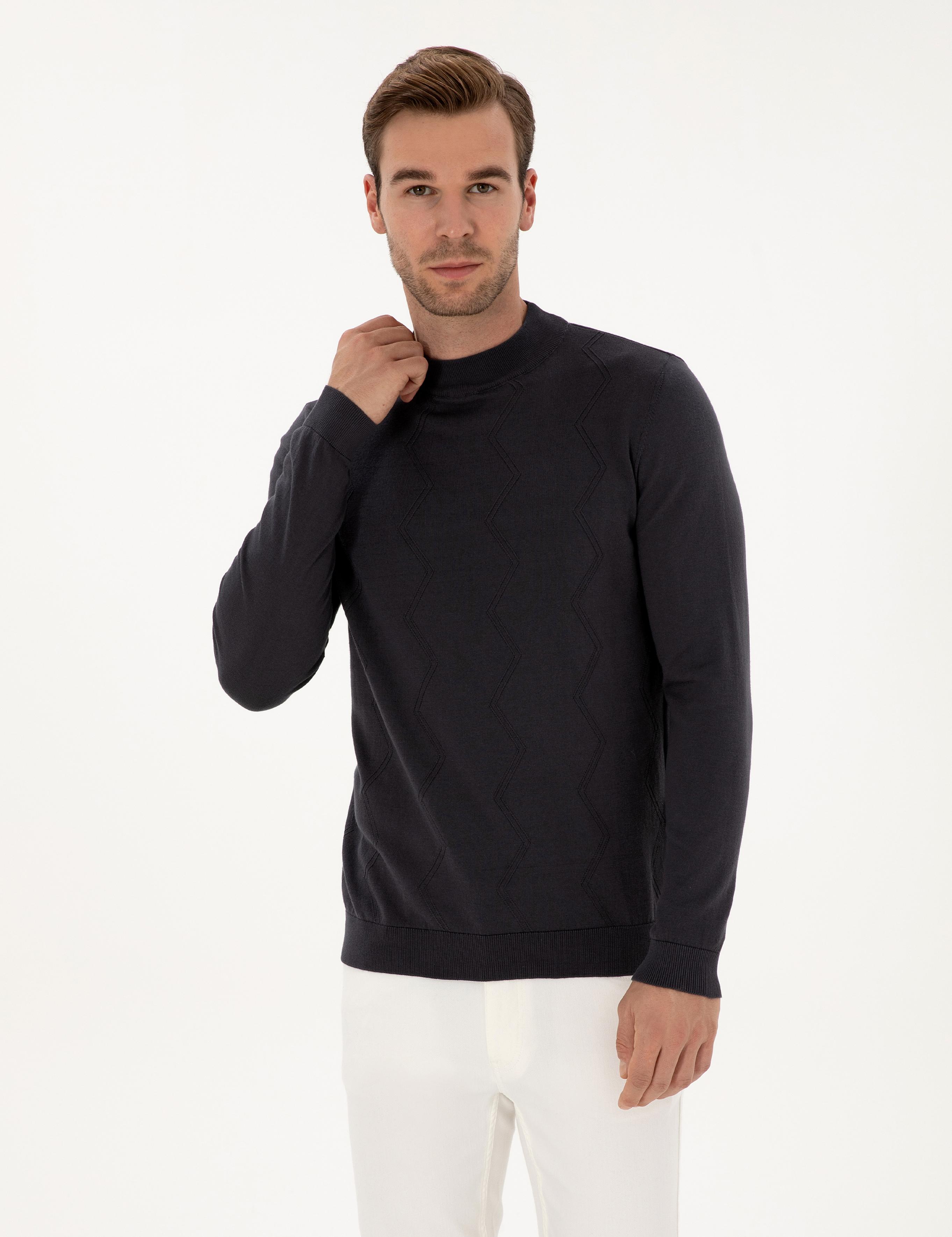 Gri Slim Fit %100 Pamuk Çeyrek Balıkçı Yaka Triko Kazak - 50318950036