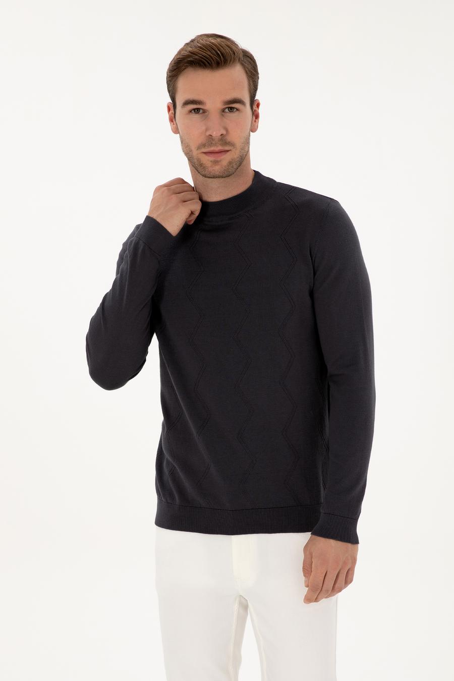 Gri Slim Fit %100 Pamuk Çeyrek Balıkçı Yaka Triko Kazak - 50318950036
